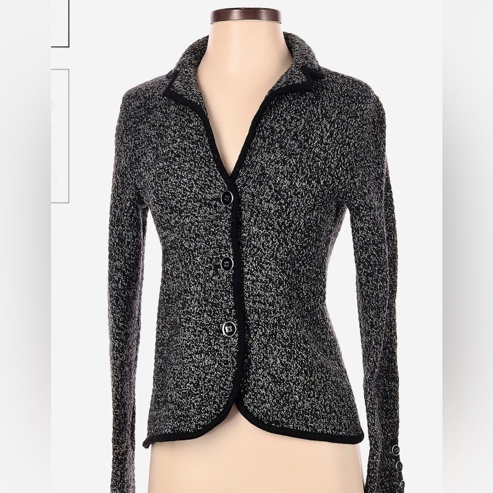 Talbots 100% Merino Wool Heathered Black and White Blazer Size M